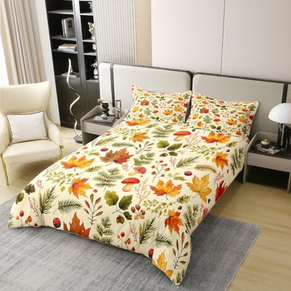 Fall Harvest Cotton Duvet Cover Set for Kids Twin Bed - Orange Green