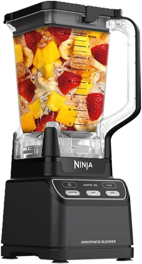 Ninja BN401-A Personal Blender - Auto-iQ Technology, 1100 Peak Watts for Smoothies & Frozen Drinks | Gray with To-Go Cups