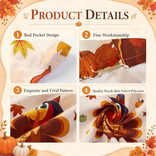 Thanksgiving Turkey Fall Kitchen Curtain Set 3 Pieces - Turkey / 11.4"W x 11.4"L