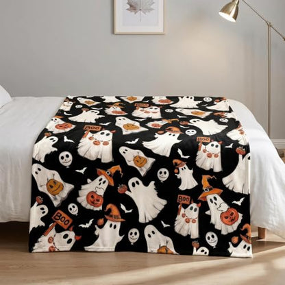 Halloween Ghost Blanket 50x60 Inch Flannel Throw - Soft Warm Bed Cover