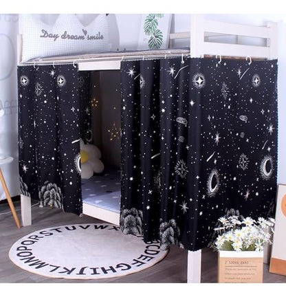 Blackout Bunk Bed Curtains 2 Panels Privacy Canopy for Dorms & Home - Galaxy Pattern