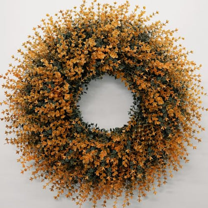 28-Inch Fall Boxwood Wreath for Front Door Decoration - Orange