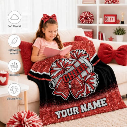 Red Personalized Cheerleading Blanket - Custom Teen Girl Gift