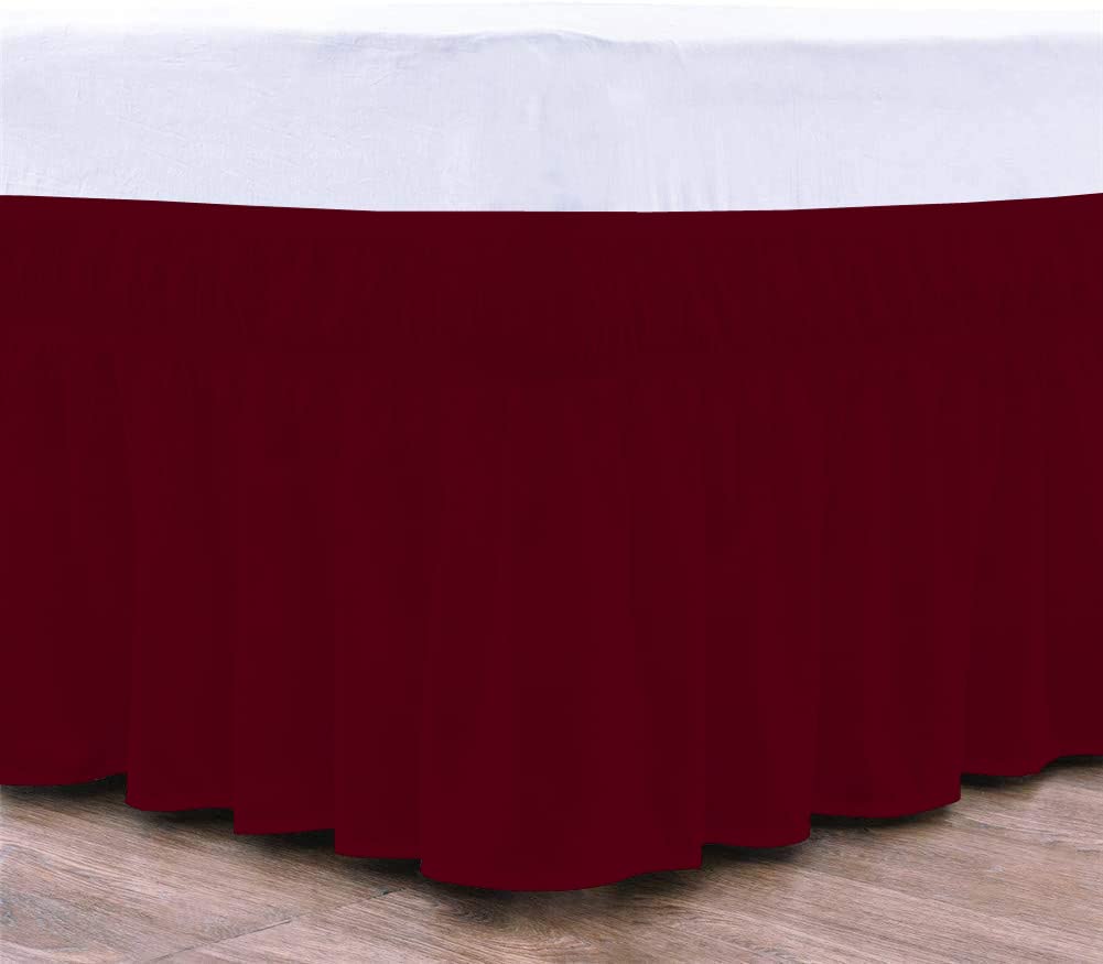 Wrap Around Bed Skirt, Luxurious 100% Egyptian Cotton 800 Thread Count 1 Pcs Bed Skirt, 18" Inch Drop - Twin Size (39" X 75") Inch, Burgundy Solid