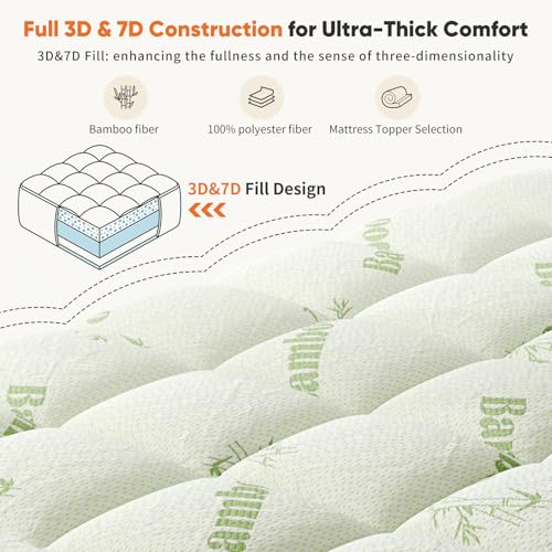Twin Size Bamboo Rayon Mattress Topper with Deep Pocket Fit