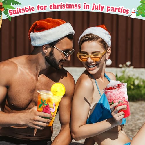 Christmas in July Plastic Cups Bulk 12oz Tropical Holiday Party Supplies - Flamingo & Summer Theme