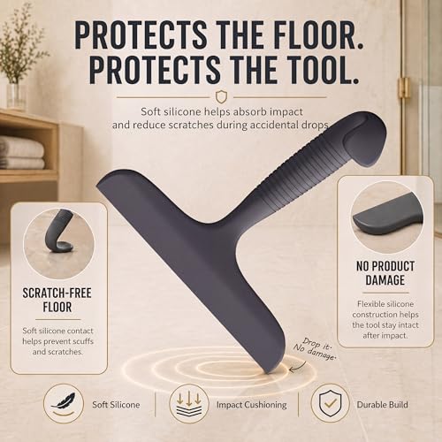 Black Silicone Shower Squeegee for Glass Doors with Built-In Hook