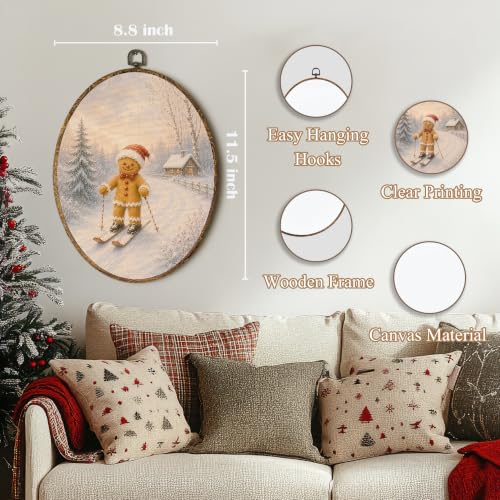 Lengues Winter Gingerbread Ski Oval Wall Art - Framed Hanging Decor 8.5x11.5
