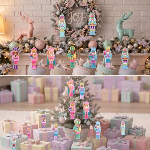 Christmas Nutcracker Ornaments Set - Pastel PVC Decorations for Tree & Party