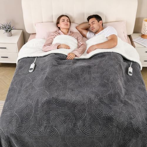 California King Heated Blanket 100x94 Grey with 4 Heat Levels & Auto-Off