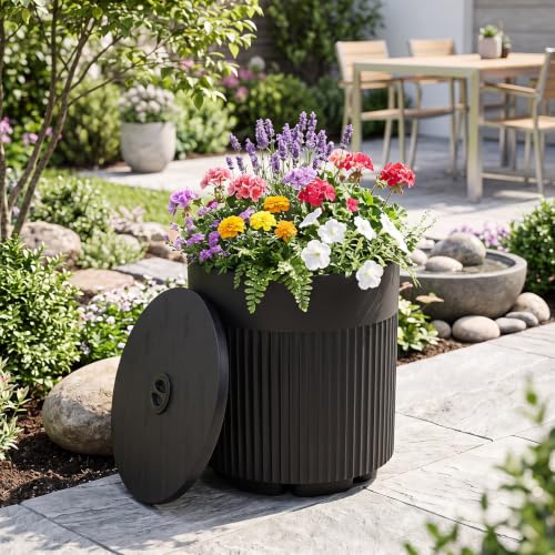 Tangkula 3-in-1 Outdoor Umbrella Side Table Black Variation