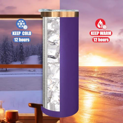 Purple 20 oz Stainless Steel Skinny Tumbler with Lid & Straw - Bulk Pack