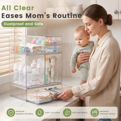Baby Bottle Organizer 6-Piece Clear Acrylic Stackable Storage Drawers