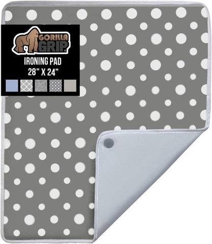 GORILLA GRIP The Original Ironing Board Cover and Pad, Silicone Coating, 400°F Scorch Resistant Thick Padding, Heavy Duty Iron Covers Standard Boards, Hook and Loop Fastener Strap, Polka Dots 28x24