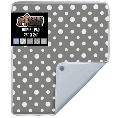 GORILLA GRIP The Original Ironing Board Cover and Pad, Silicone Coating, 400°F Scorch Resistant Thick Padding, Heavy Duty Iron Covers Standard Boards, Hook and Loop Fastener Strap, Polka Dots 28x24