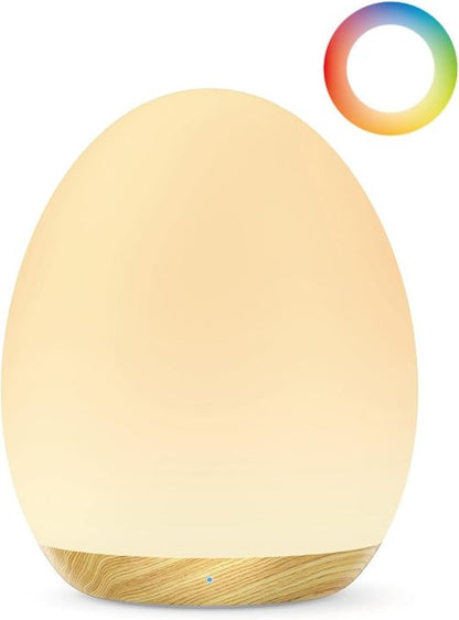 JolyWell Night Light - Rechargeable Baby Egg Lamp with 7 Color Modes & Touch Control | BPA Free, Wood Finish