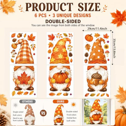 Large Fall Gnome Window Clings Halloween Thanksgiving Decor Set