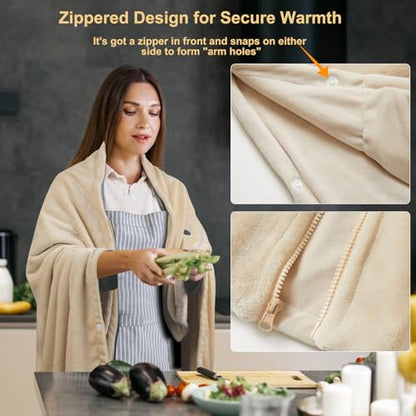 Battery Operated Heated Blanket Poncho Wrap with 3 Heat Levels Portable Cordless Shawl