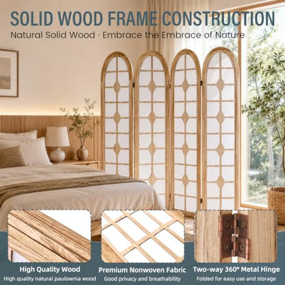 4 Panel Shoji Room Divider, Wood Folding Privacy Screen - Natural (Variation: 4 Panels Natural / 4 Panels)