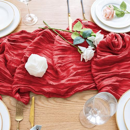 Red Cheesecloth Table Runner Set - 6 Pack, 10ft Boho Gauze for Wedding & Party Decor