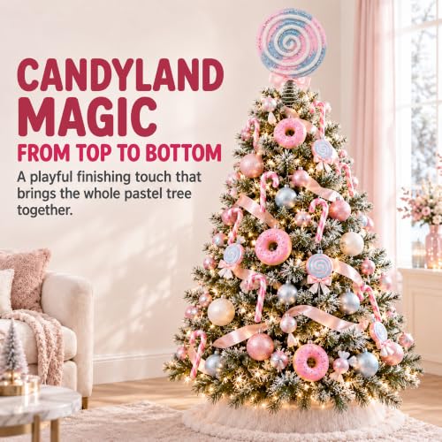 Pastel Lollipop Christmas Tree Topper - Pink & Baby Blue, 7.9 Inch Handmade Decor