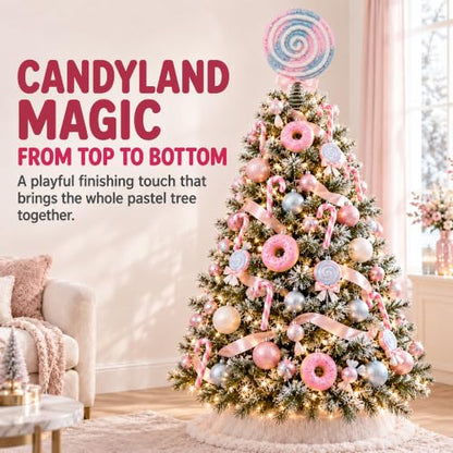 Pastel Lollipop Christmas Tree Topper - Pink & Baby Blue, 7.9 Inch Handmade Decor