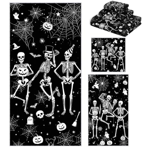 Halloween Skeleton Bath Towel Set - Skull Variation, Gothic Bathroom Decor