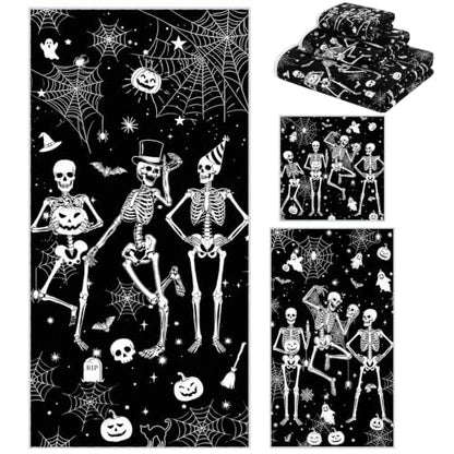 Halloween Skeleton Bath Towel Set - Skull Variation, Gothic Bathroom Decor