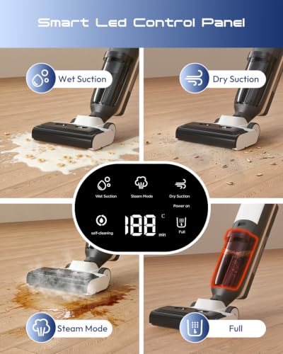 Steam Vacuum Mop 4-in-1 Floor Cleaner with Self-Cleaning, White Lime