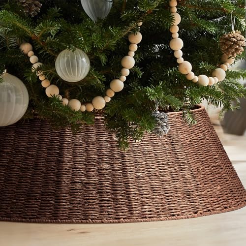 Hommtina Christmas Tree Collar - 42-Inch Rustic Woven Tree Base Cover Brown4