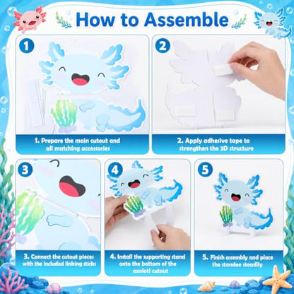 Large Axolotl Cardboard Cutouts for Birthday Party Decorations, Set of 4