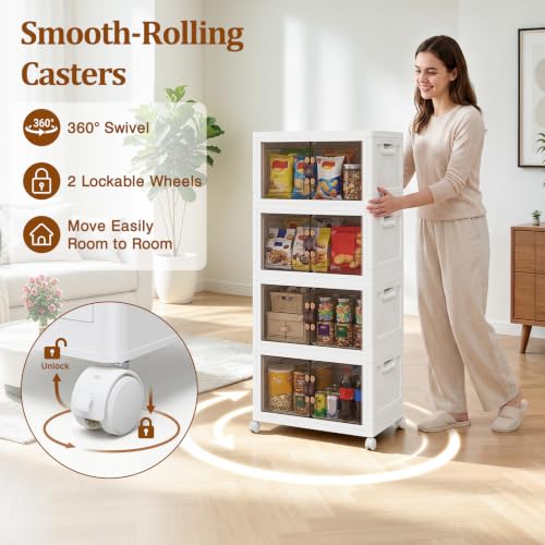 4-Tier Stackable Storage Bins with Lids and Wheels - 53QT White
