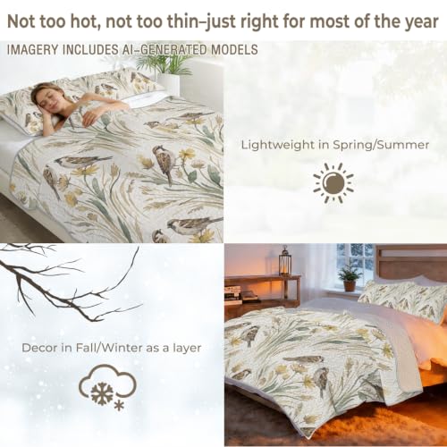 Sleepwish Nature Bird Floral Quilt Set - Wild Sparrow Autumn King Variation