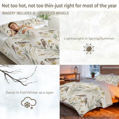 Sleepwish Nature Bird Floral Quilt Set - Wild Sparrow Autumn King Variation