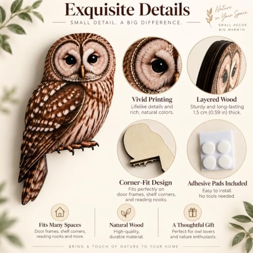 Wooden Bird Door Topper Decor - Owl Shape Corner Statue