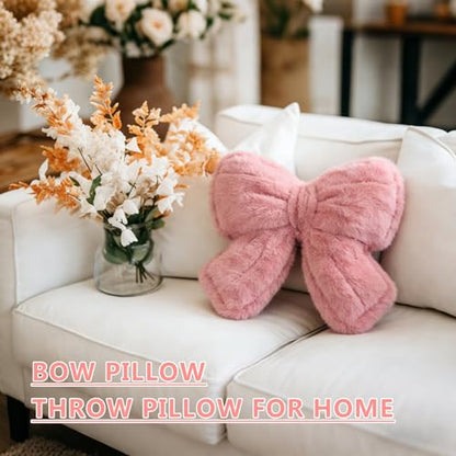 Pink Bow Shaped Throw Pillow - Cute Coquette Plush Cushion for Bedroom & Sofa Decor
