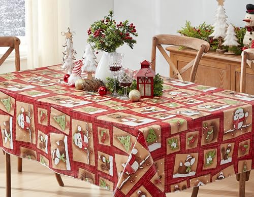 Christmas Forest Friends Vinyl Tablecloth 60 x 84 Inches Rectangular with Flannel Backing - Woodland Animals Holiday Decor