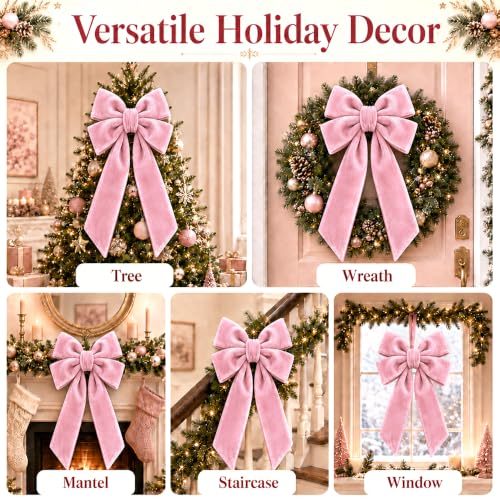 Pink Velvet Christmas Tree Topper Bow 15x30 Inches Holiday Decoration