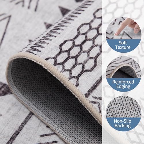 3x5 Washable Area Rug with Non-Slip Backing - Geometric Pattern, Low Pile