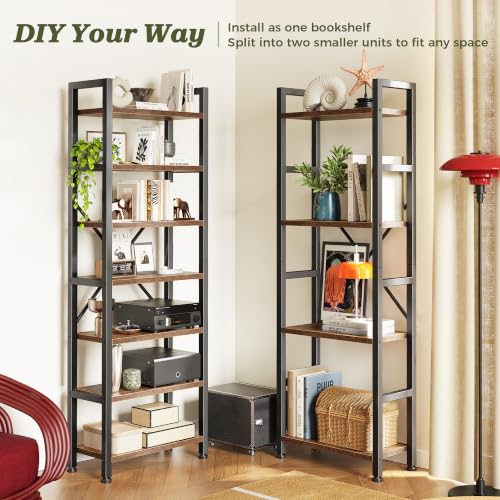Huuger 4 Tier Bookshelf - Rustic Brown, 55-Inch Tall with 11 Open Shelves - Versatile Storage & Display