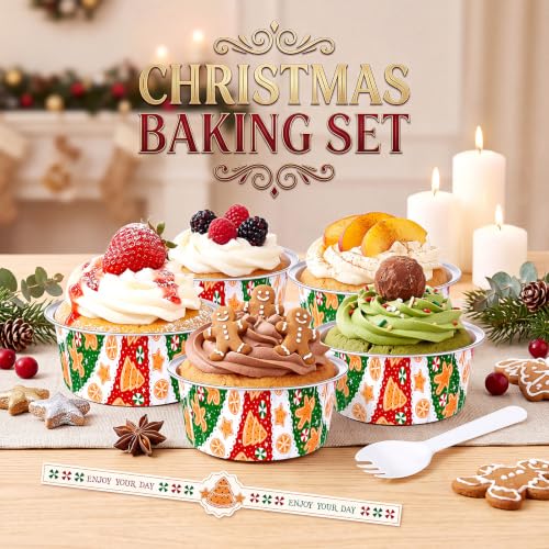 Christmas Mini Loaf Pans Set with Lids Spoons & Stickers - Gingerbread