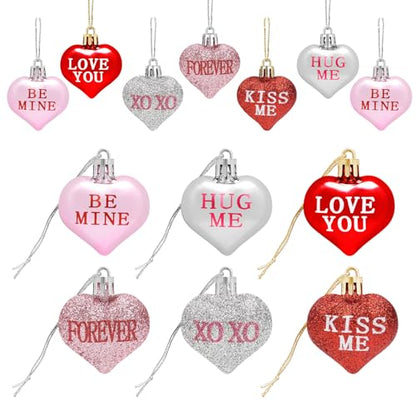 Heart Shaped Ornaments Set of 24 Valentine's Day Decor Pink Red Silver Variations