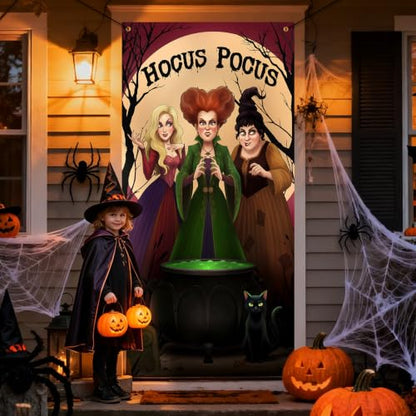 Halloween Door Cover Hocus Pocus Decorations for Party & Porch