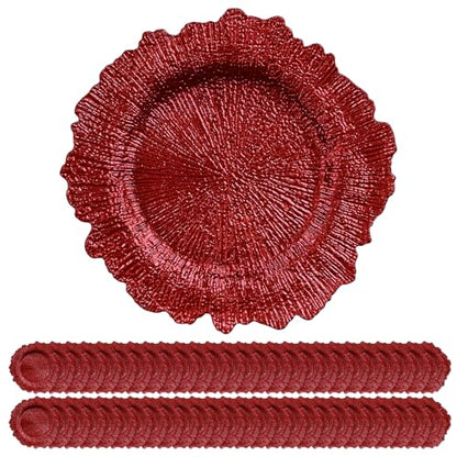 50 Pack Red 13-Inch Reef Charger Plates Bulk - Elegant Table Decor