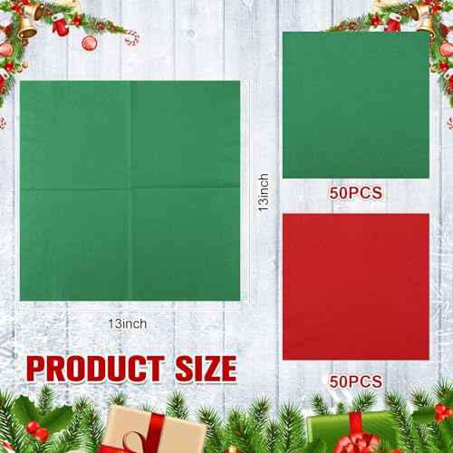 Christmas Paper Napkins 100 Pcs Red and Green Disposable Dinner Napkins