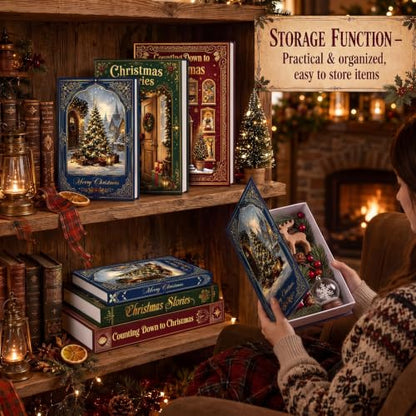 Christmas Faux Book Storage Boxes Set - 3 Decorative Holiday Book Boxes - Variation of Christmas