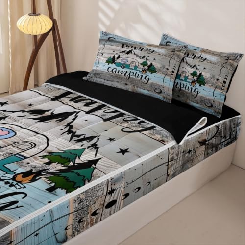 Kids Queen Zipper Bedding Set for Camping Bunk Bed - Black Green Grey Blue Variations