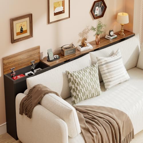 78.7-Inch Flip Top Couch Table with Outlets & Hidden Storage - Brown