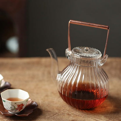 Zerodeko Elegant Glass Teapot Pot Copper Handle 800ml Tea Brewing Pot Stovetop Tea Kettle for Brew