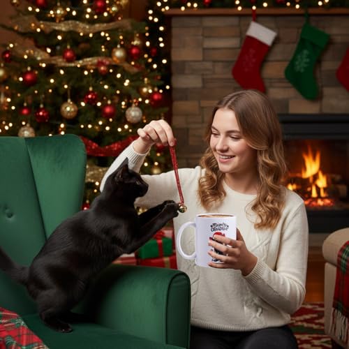 Christmas Black Cat Coffee Mug Set - 11oz Ceramic Cups for Holiday Gift